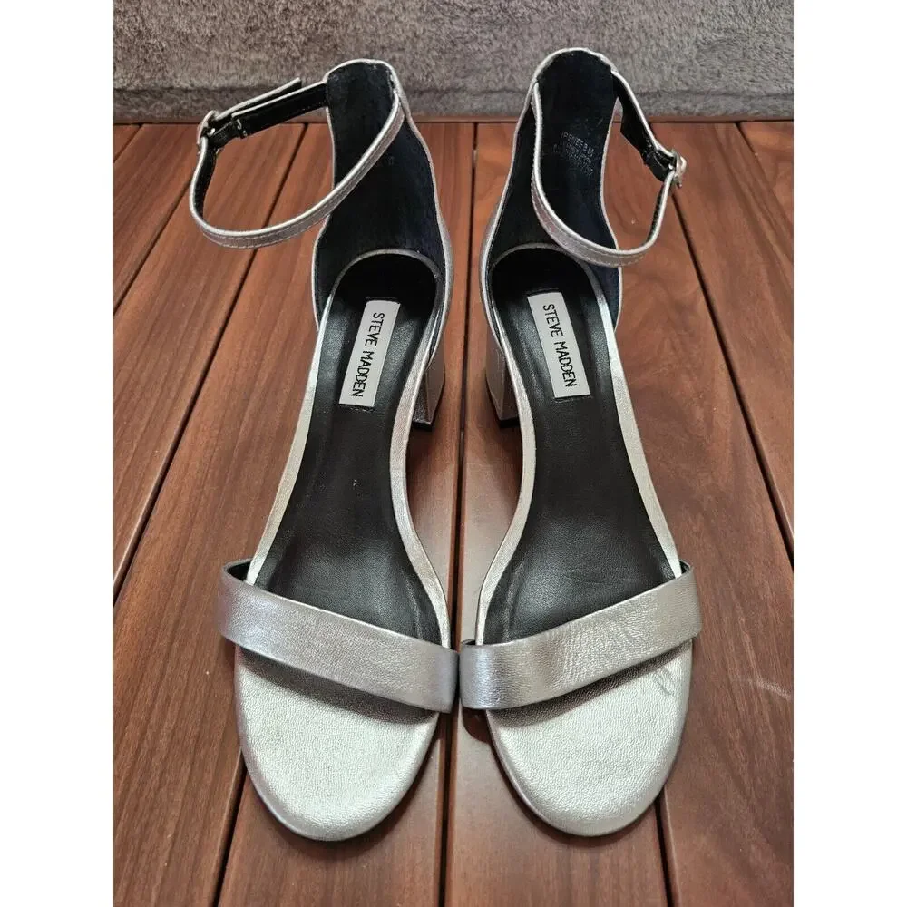 STEVE MADDEN Womens Irenee Luxe Open Toe‎ Silver Formal Ankle Strap Sandals 8 M